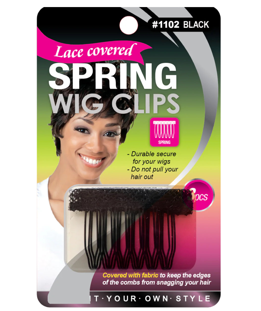 Qfitt Lace Covered Spring Wig Clips Black 3Pcs