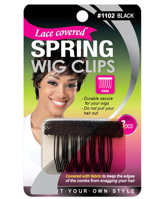 Qfitt Lace Covered Spring Wig Clips Black 3Pcs